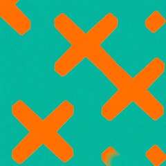 Obraz premium Teal and Orange Abstract Cross Pattern: A dynamic, minimalist design featuring bold orange crosses against a vibrant teal backdrop.