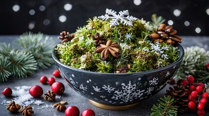 Nordic winter arrangement with reindeer inspired decor, featuring lush greenery and charming natural elements perfect for seasonal celebrations