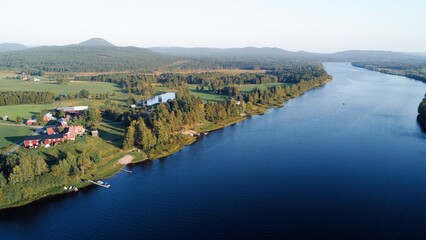 Fototapeta premium River in the village, foto from a drone 