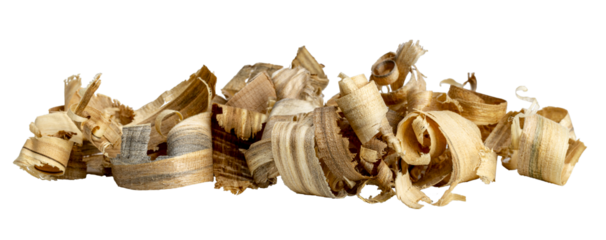 Wood shavings creating a textured pile on transparent background