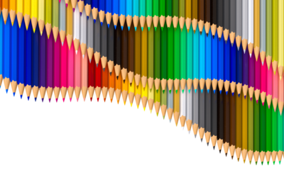 Waving row of colored pencils on transparent background