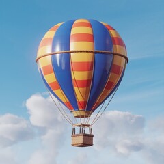Fototapeta premium colorful hot air balloon floating in a clear blue sky.