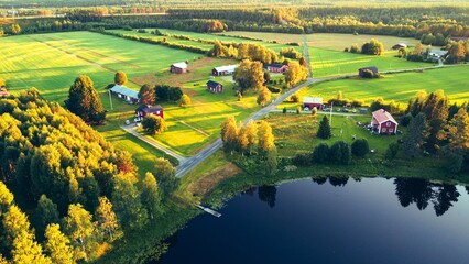 Obraz premium Scandinavian village, photo from a drone