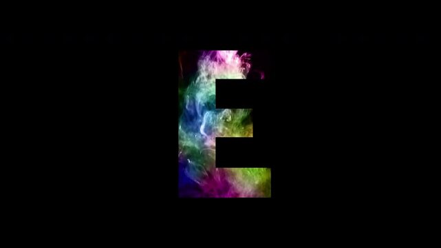 Letter E colorful animation on black background. 4K