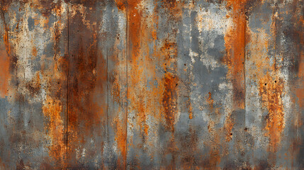 Fototapeta premium A panoramic view of grunge rusted metal, showcasing rust and oxidized metal background on an old iron panel.