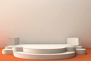 White round stage displaying products on orange background with copy space