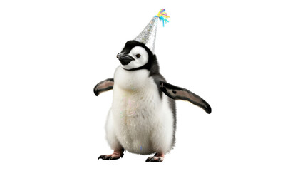 Fototapeta premium Celebrating with joy, a penguin in a festive party hat
