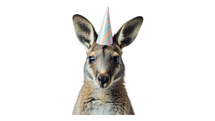 Fototapeta premium Celebrating with joy, a kangaroo dons a festive hat