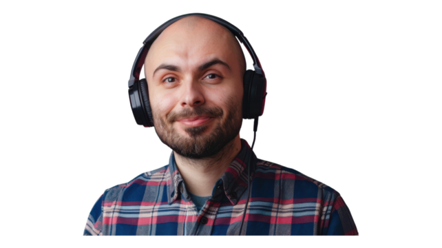 Engaging conversation with a smiling man wearing headphones