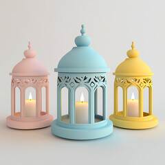 Ramadan Kareem Muslim Islamic different colors a lantern lamp with in Ramadan greeting. Ai generative