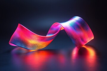 A vibrant, flowing ribbon of color against a dark background.
