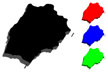 3D map of Saint Helena (British Overseas Territory) - black, red, blue and green - vector illustration