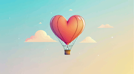 Fototapeta premium Heart-shaped hot air balloon illustration, pastel colors, perfect for romantic designs