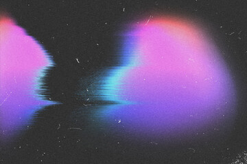 Dusted, scratched Holographic Abstract Multicolor Backgound, Trend Design Creative Blurred Glow. Dust, noise, grain, small dust artifacts. Suitable for overlays, posters, flyers, covers, banners, etc