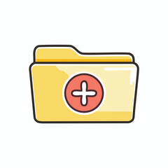 Medical records folder. New patient file;  digital health data storage; secure medical information.  Symbolizes healthcare organization.