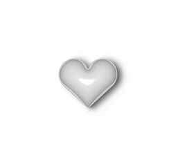 Glossy shiny white heart with shadow isolated on transparent background. 3D realistic illustration heart for Valentine's Day, the day of love. 