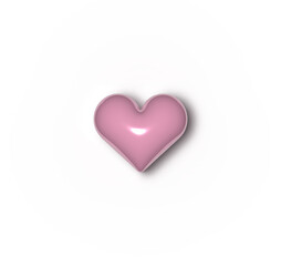 Glossy shiny pink heart with shadow isolated on transparent background. 3D realistic illustration heart for Valentine's Day, the day of love. 