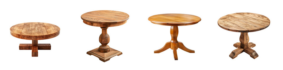 PNG Vintage Wooden Round Tables Isolated on White Background - Rustic Furniture Design Elements for Projects