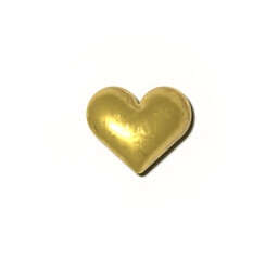 Glossy shiny metallic golden heart with shadow isolated on transparent background. 3D realistic illustration heart for Valentine's Day, the day of love. 