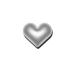 Glossy shiny metallic silver heart with shadow isolated on transparent background. 3D realistic illustration heart for Valentine's Day, the day of love. 