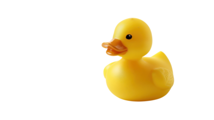 Bright yellow rubber duck floating on a vibrant green surface, embodying a playful spirit and evoking childhood nostalgia