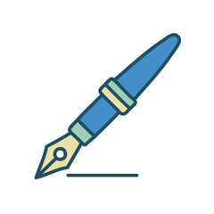 Elegant fountain pen icon. Blue pen icon signifying writing, authorship, and creativity.  A symbol of elegant expression.