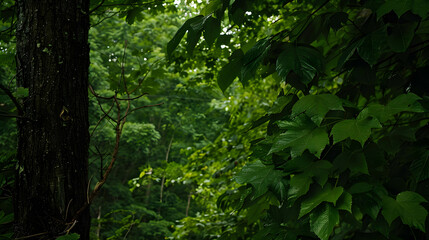 Fototapeta premium Lush Forest with Vibrant Green Foliage