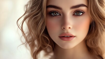 Fototapeta premium Close-Up Portrait of a Young Woman with Blonde Wavy Hair
