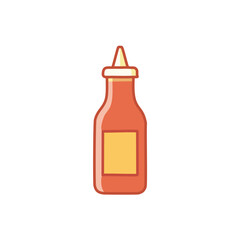 Ketchup bottle icon. Red sauce bottle icon; perfect for food menus,  restaurants, or condiment packaging.  Represents flavor and deliciousness.