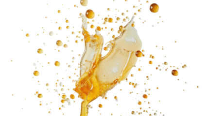 Captivating splash of golden liquid against a vibrant background creating an artistic display of color and movement