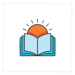 Book sun knowledge. Open book illuminated by rising sun; symbolizes learning, enlightenment, and new beginnings.