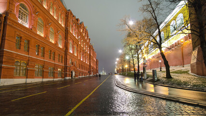 Night view of the Red Square with Christmas decoration in Moscow timelapse hyperlapse.