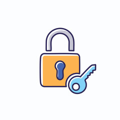 Padlock key security access. Secure data, privacy protection.  Symbolizes safety and confidentiality.