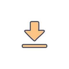 Download arrow icon. Simple download symbol; represents receiving data, acquiring files, or obtaining content.  A key user interface element.