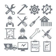 Minimalistic Repair and Maintenance Silhouette Icons Set Collection