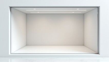 A minimalist white storefront with a clean facade, showcasing an empty space and modern design, exuding elegance and simplicity