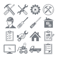 Minimalistic Repair and Maintenance Silhouette Icons Set Collection