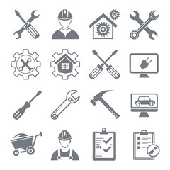 Obraz premium Minimalistic Repair and Maintenance Silhouette Icons Set Collection