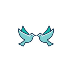 Two birds unity peace. Gentle doves symbolize love, harmony, and unity.  A peaceful image of togetherness.