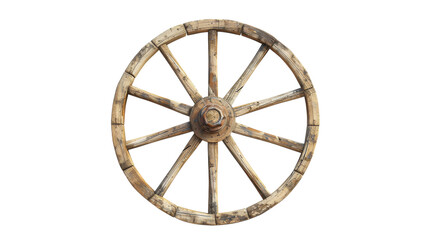 Fototapeta premium Rustic wooden wheel rests on a vibrant background showcasing traditional craftsmanship and design inspiration