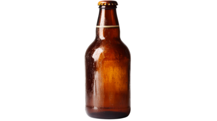 Brown bottle of beer, isolated on transparent background