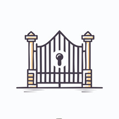 Elegant estate gate. Ornate iron gate symbolizes entry, security, and exclusivity.  A keyhole hints at hidden opportunities.
