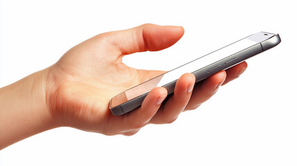 A hand holding a smartphone, showcasing mobile technology.