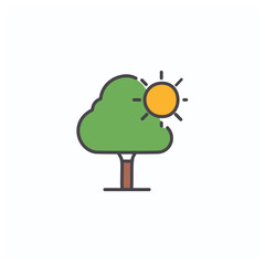 Sunny tree icon. Vibrant tree basking sunlight; symbolizes growth, nature, and life.
