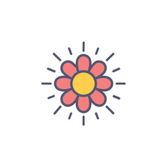 Obraz premium Bright blooming flower icon. Cheerful floral design; symbolizes growth, joy, and springtime freshness.