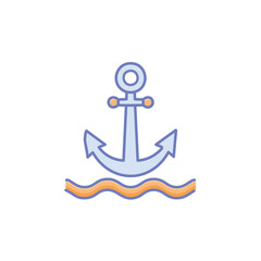 Anchor in ocean waves. Nautical symbol; hope, stability, safety at sea.  Peaceful ocean scene.