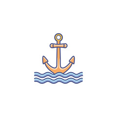 Anchor in calm sea. Nautical anchor symbol of hope, stability, and safety at sea.  Peaceful ocean waves.