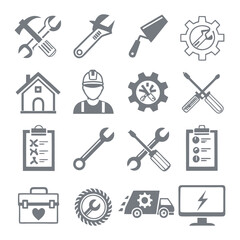 Minimalistic Repair and Maintenance Silhouette Icons Set Collection