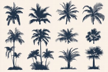Fototapeta premium Collection of Silhouette Palm Trees