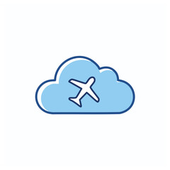 Airplane cloud icon. Travel freedom symbol.  Cloud and airplane design represents journey, flight, and adventure.